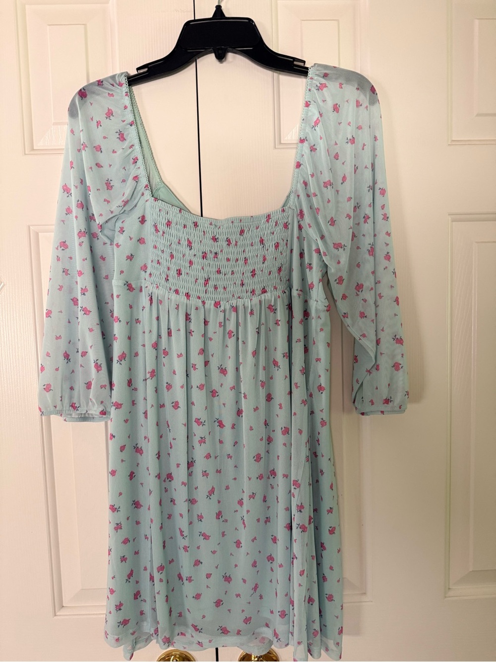 Abound Baby BLUE (light BLUE) Smocked Mini Dress with Pink Accent